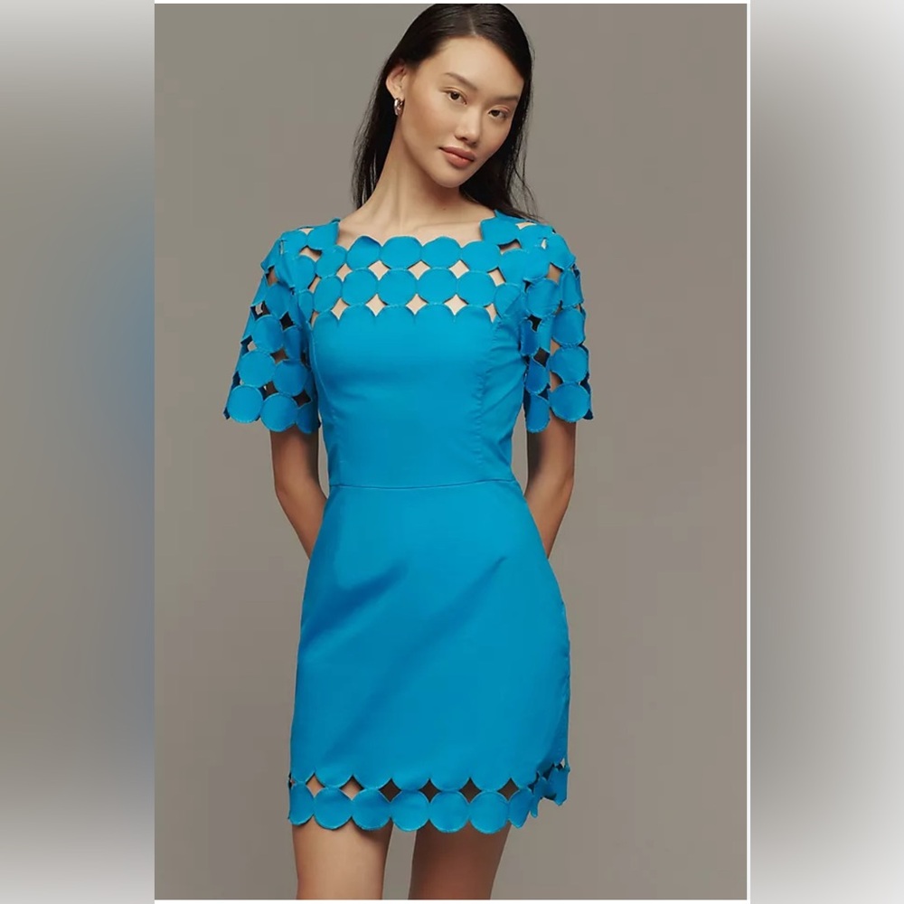 By Anthropologie Blue Cutwork Mini Shift Dress size 16